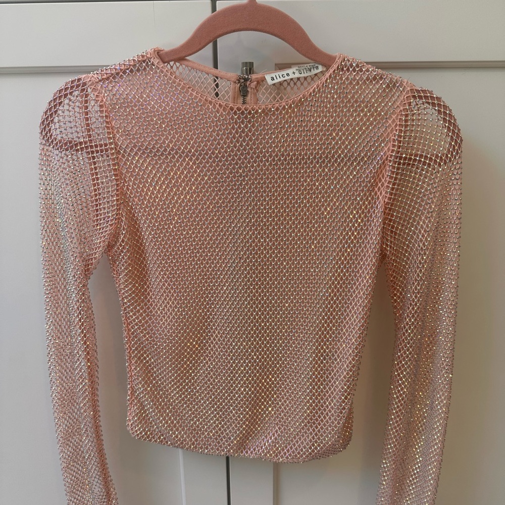 Alice and Olivia long sleeve crochet embellished top